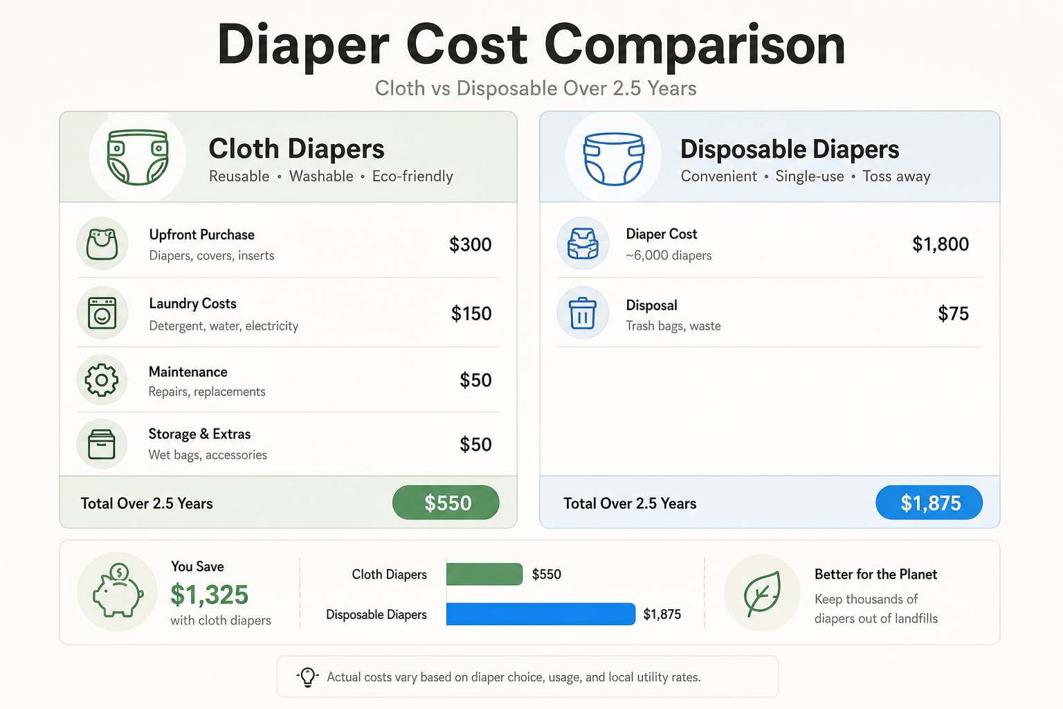 Comparison of cloth and disposable diapers over 2.5 years