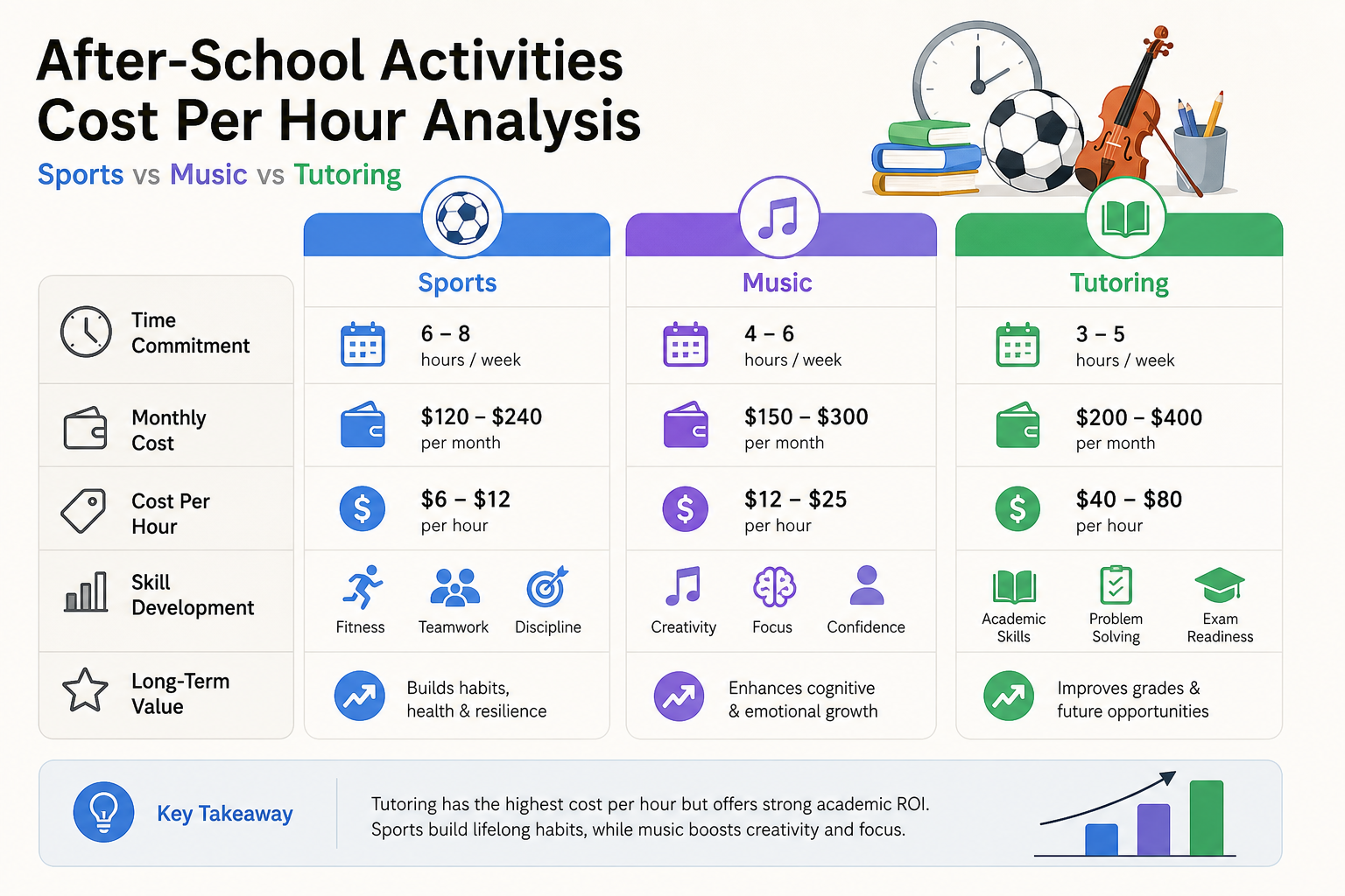 Cost per hour comparison of after-school activities for kids