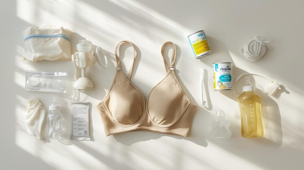 Breastfeeding supplies and formula feeding supplies side by side