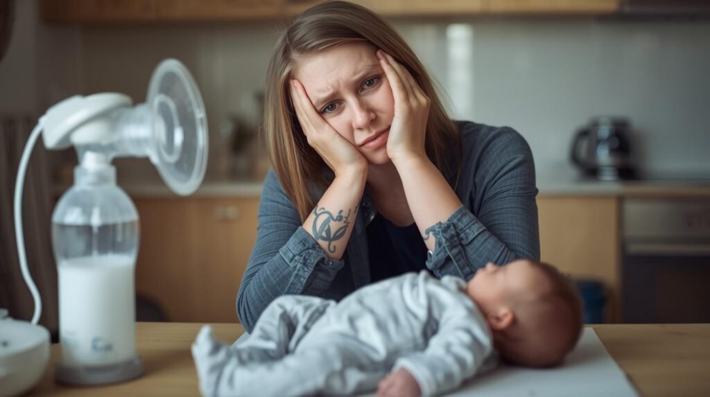 Parent managing baby feeding logistics at home